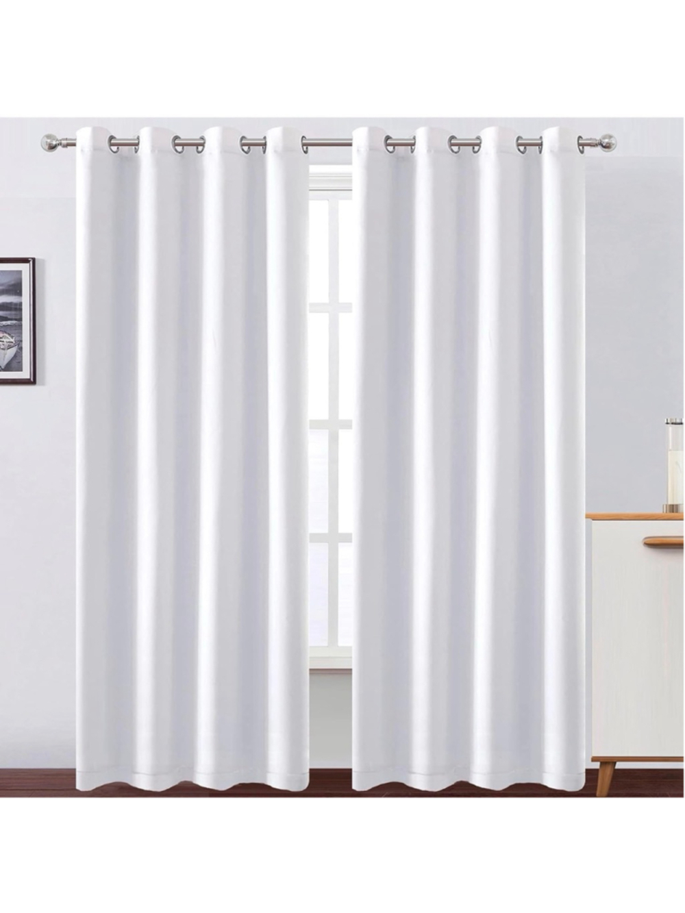 LEMOMO White Blackout Curtains 52x84 Grommet Set of 2